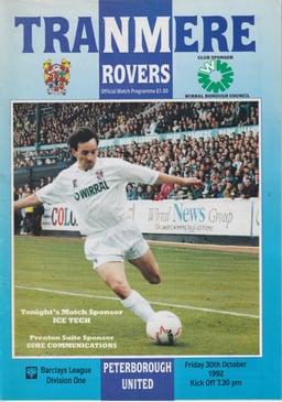 Tranmere Rovers v Peterborough United Match Programme 1992-10-30